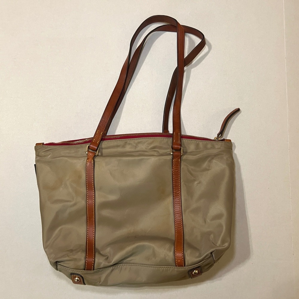 VTG‎ Dooney & Bourke Tote Bag Tan Nylon Women's Handbag Shoulder Bag Leather Zip
